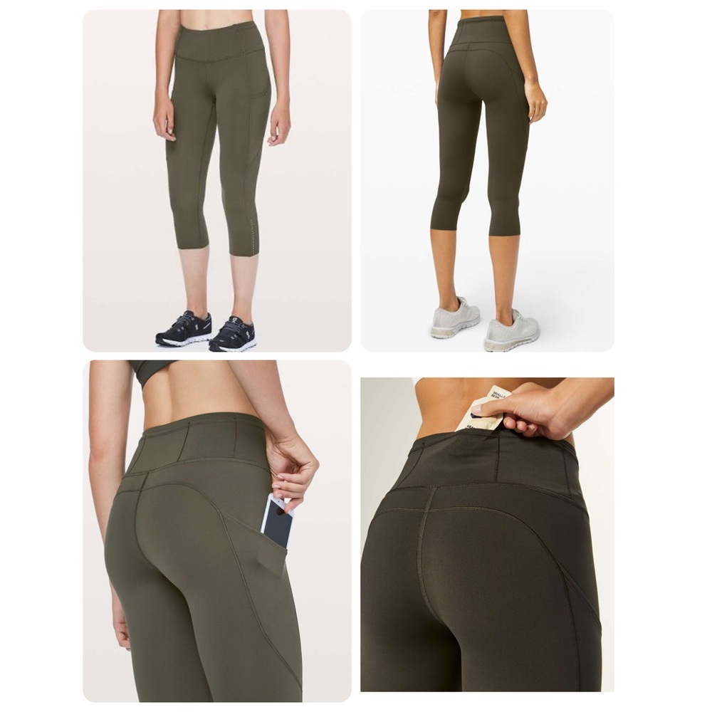 Lululemon Fast and Free High-Waisted Crop Leggings, Olive Green